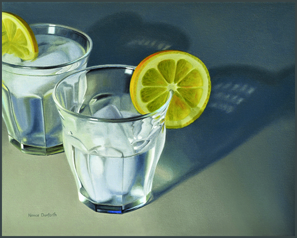 Water Glasses With Lemon Slices - Nance Danforth Paintings